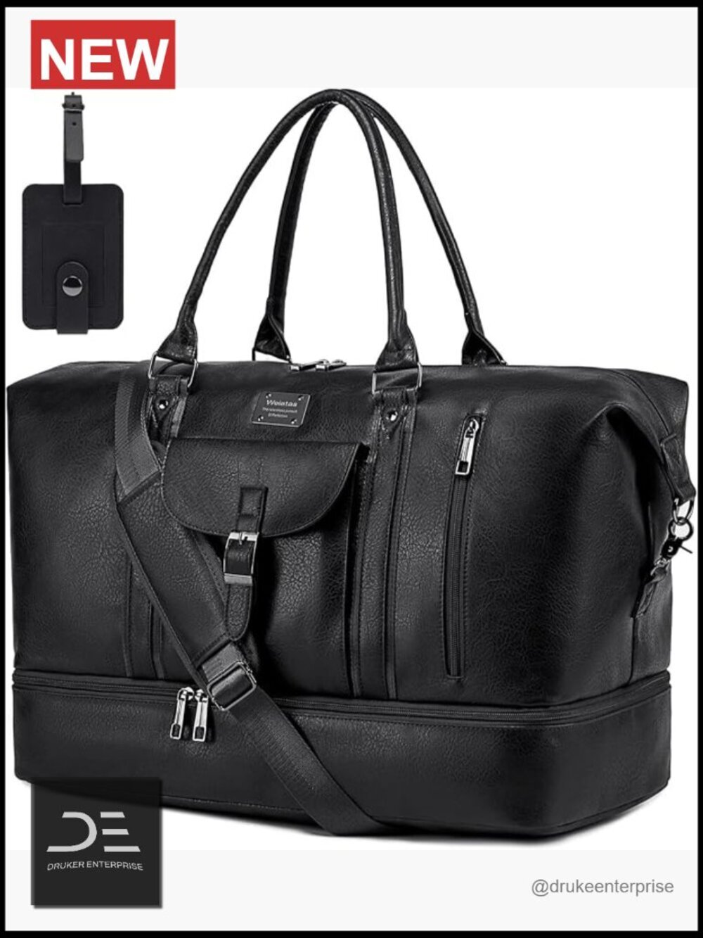 Faux Leather Travel Duffel Bag with Shoes Compartment, Large Weekender